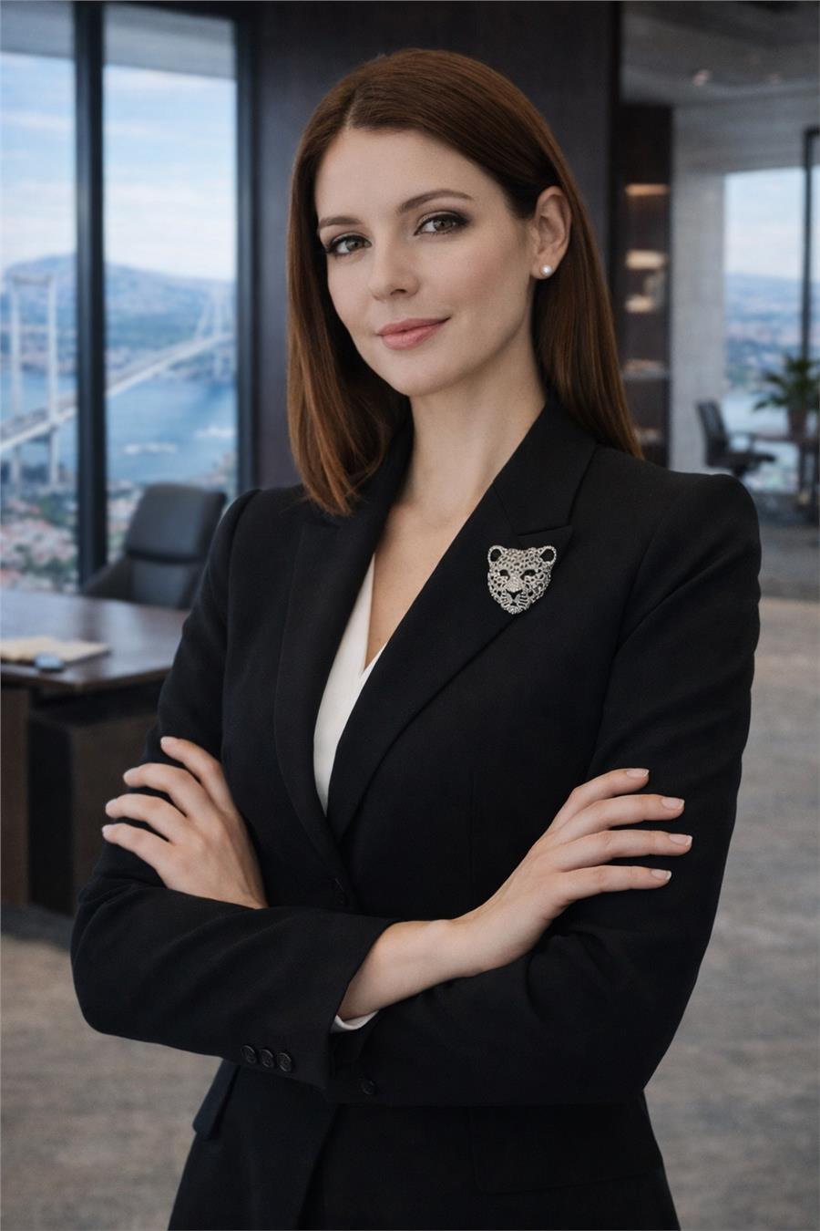 Kylie3 Silver Taş Yüzey Panter Kafası Broş