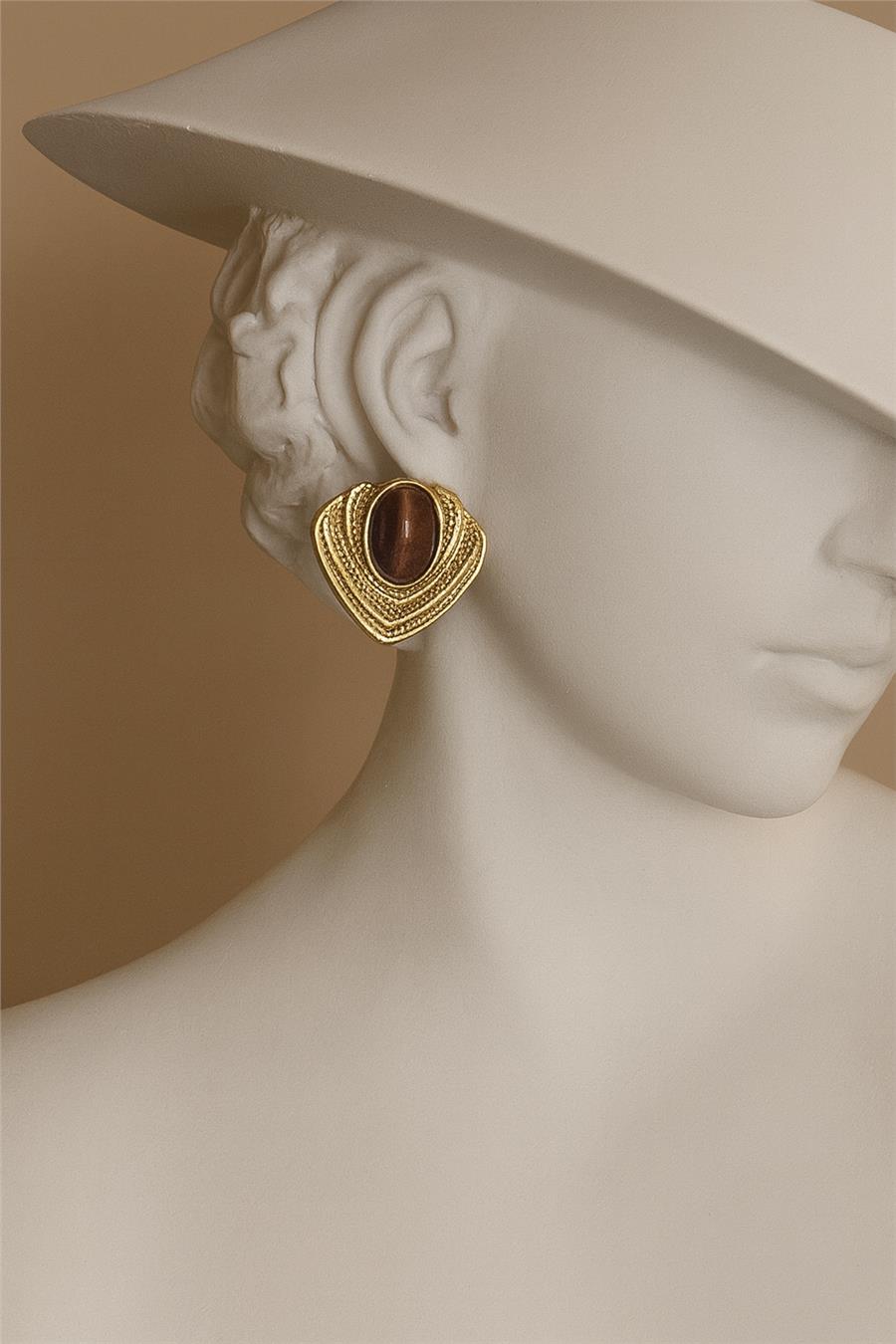 Elara Bordo Taşlı Vintage Küpe