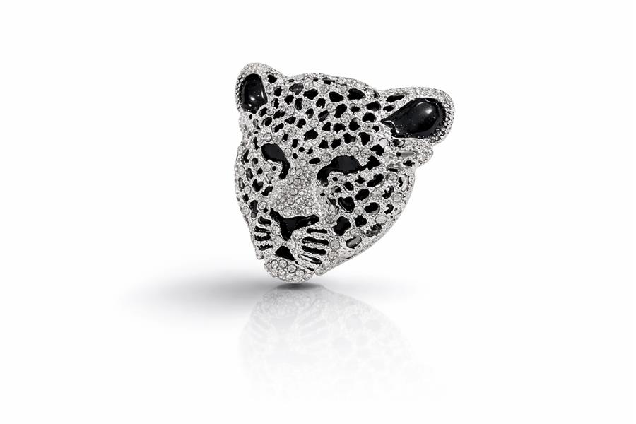 Kylie3 Silver Taş Yüzey Panter Kafası Broş