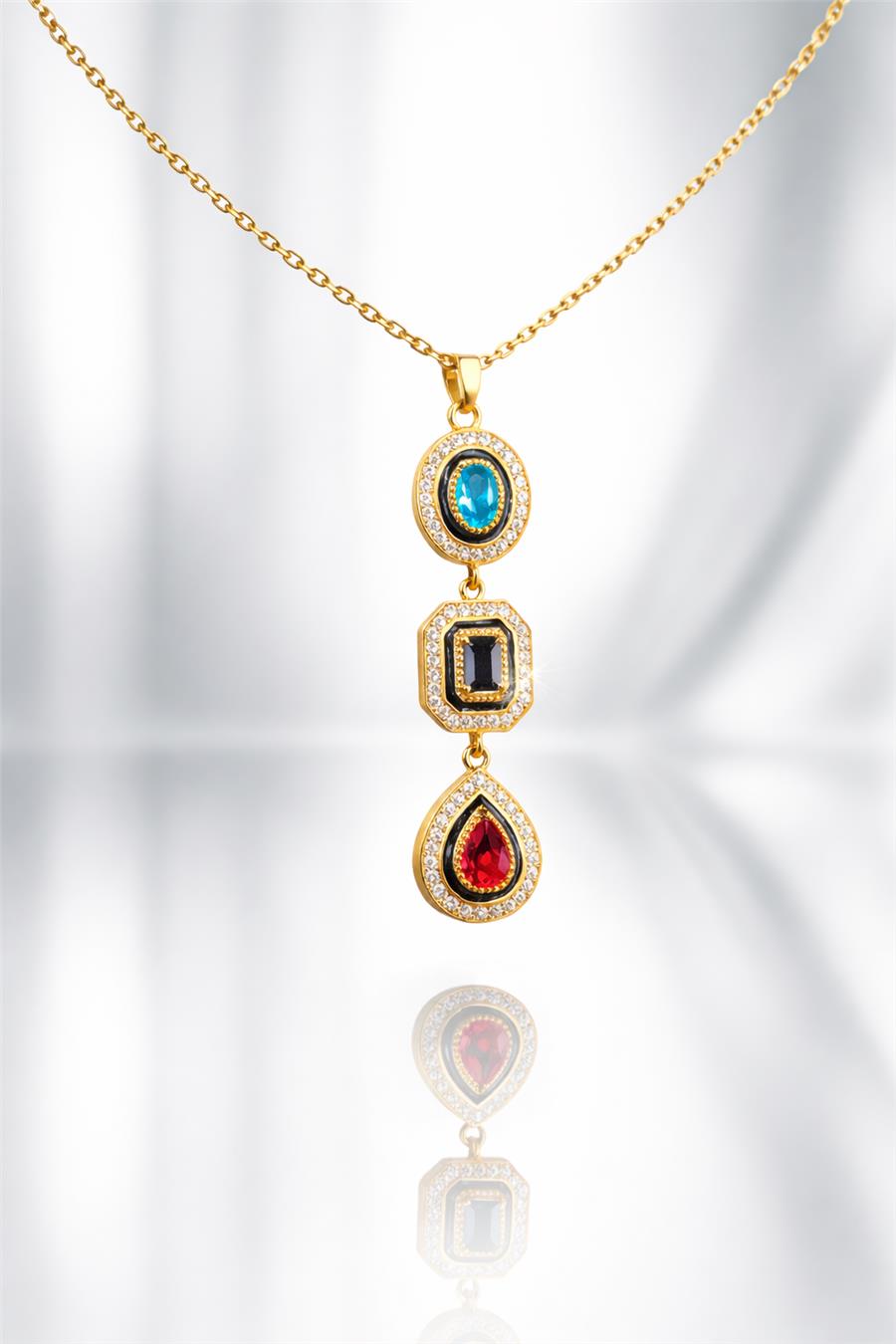 Queen Farklı Kesim Renkli Taşlı Minimal Kolye