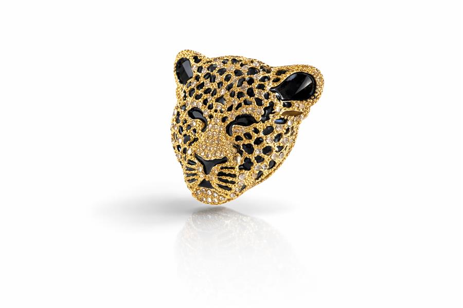 Kylie2 Gold Taş Yüzeyli Panter Kafası Figürü Broş