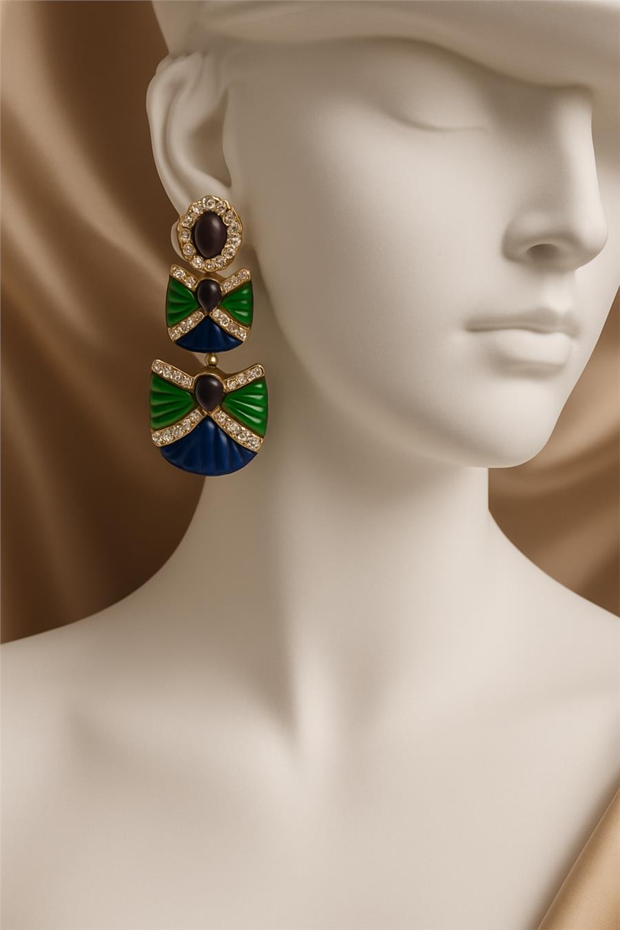 Shay Mor Yeşil Üç Katmanlı Sedefli Sallantılı Küpe