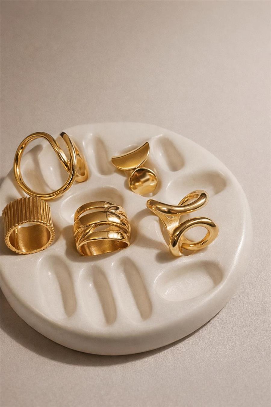 Riley Ayarlanabilir Altın Renk Çelik Modern Tasarım Yüzük Seti