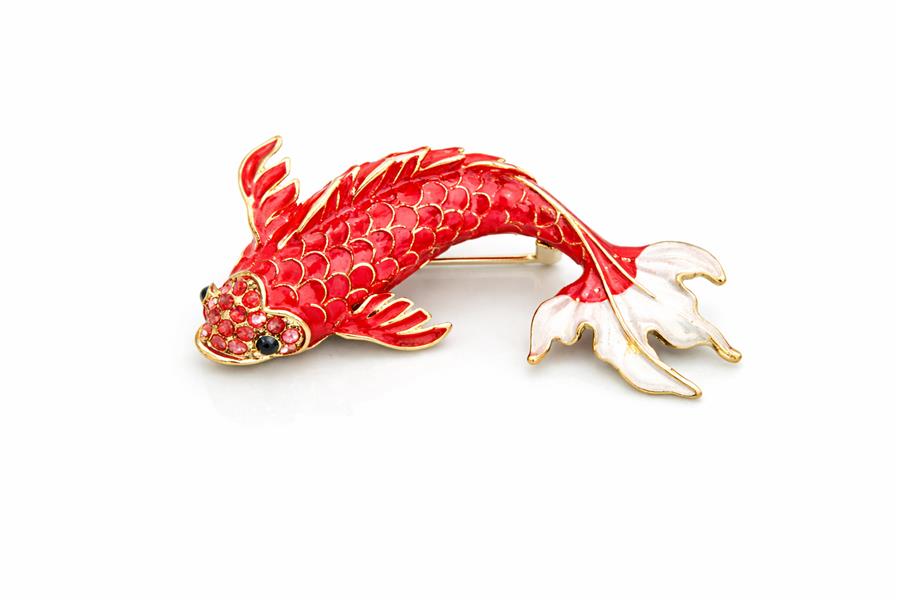 Kylie4 Uğurlu Koi Balığı Sedefli Broş Kırmızı