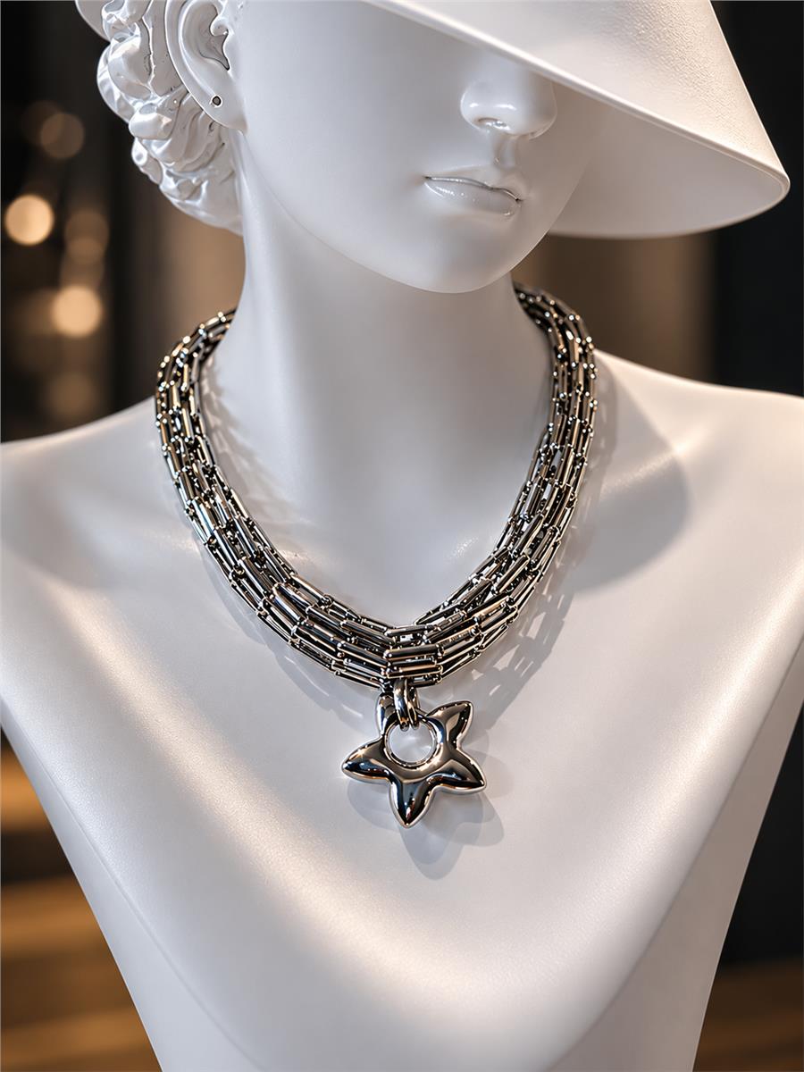 Bloom Yıldız Figürlü Çok Katlı Silver Zincir Kolye