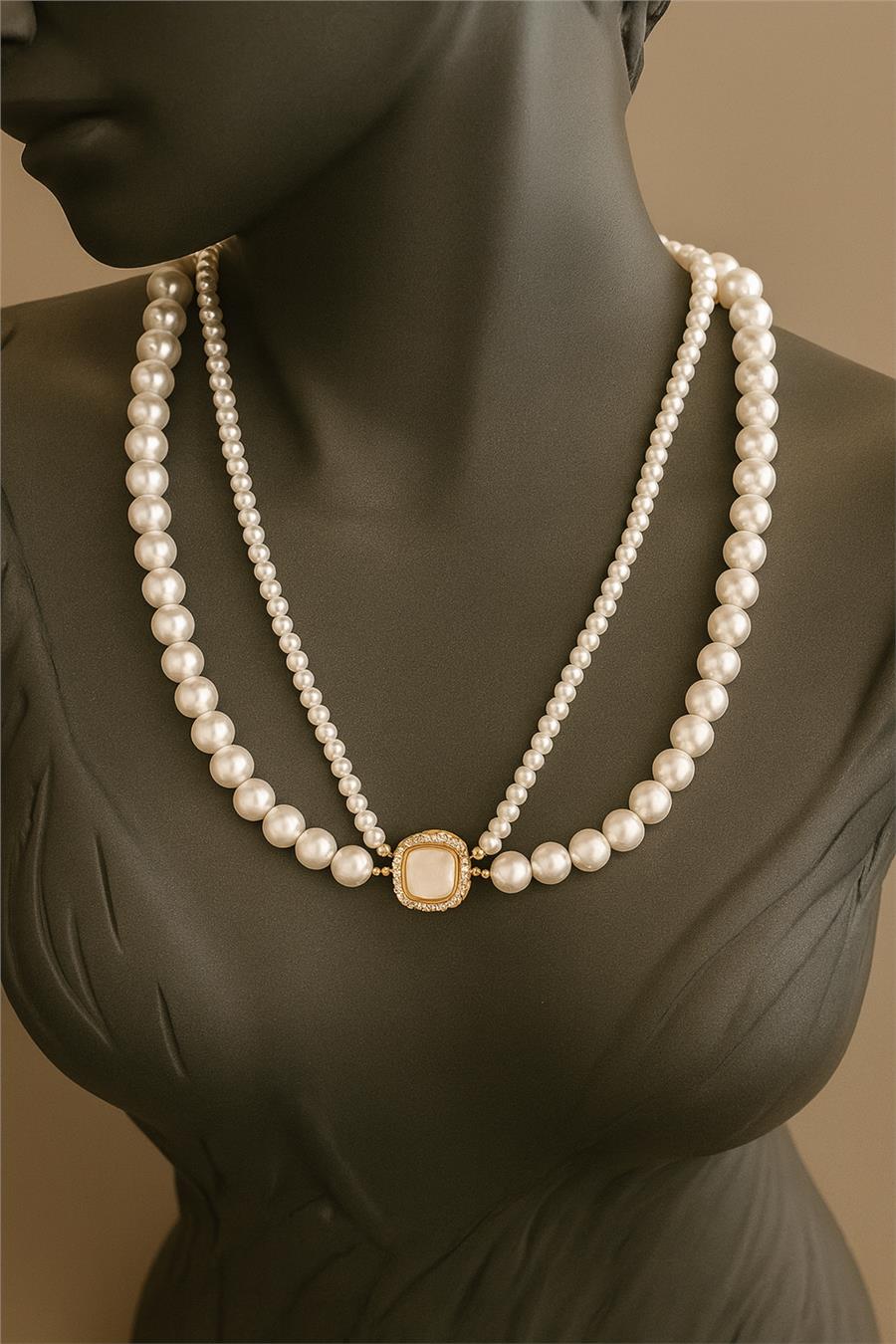 Violet İkili İnci Kolye