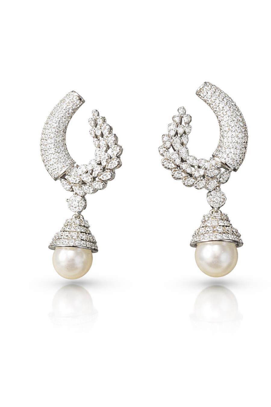 Acacia Parlak Taşlı Yüzey İnci Uçlu Silver Küpe