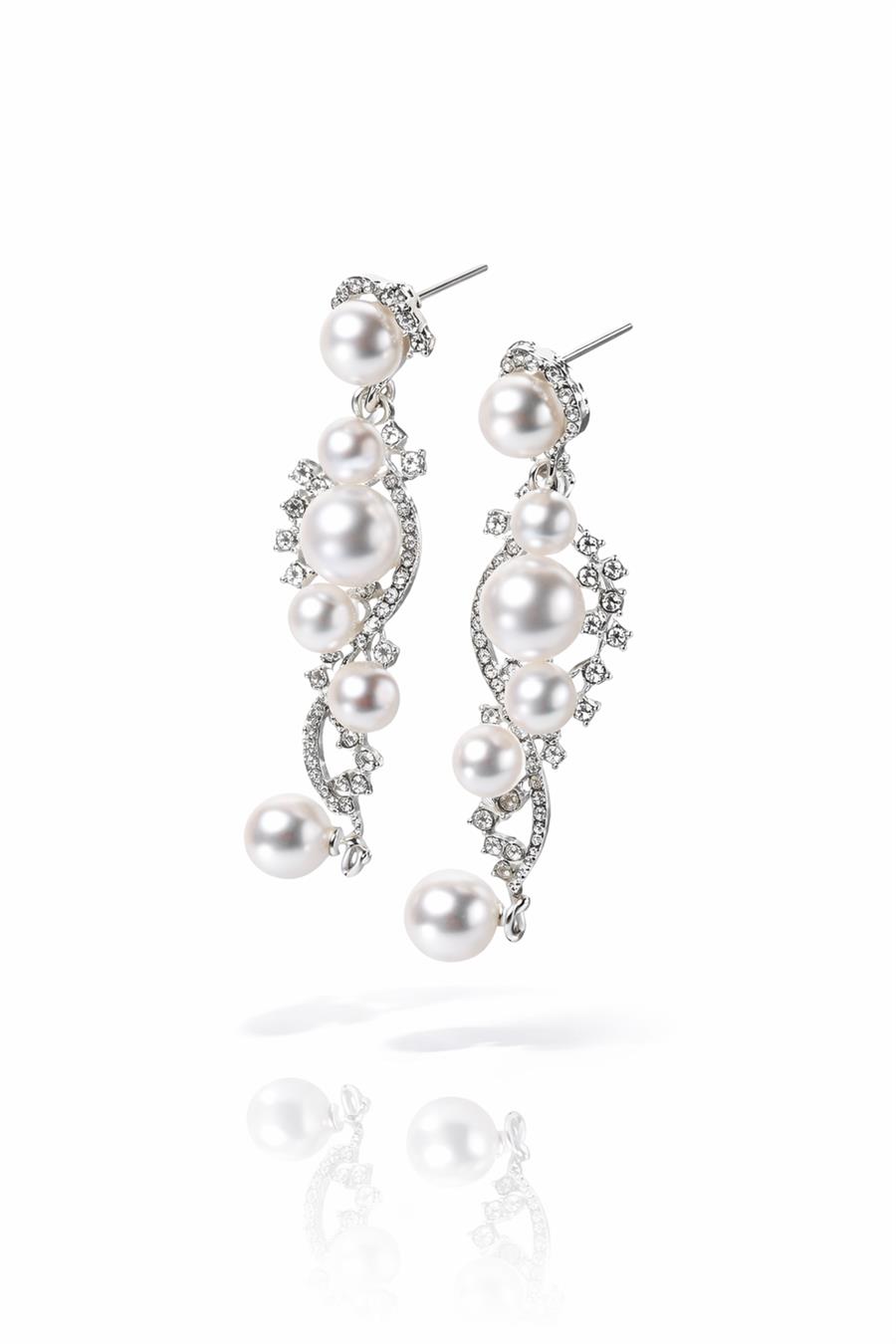 Pearly Silver Taşlı ve İnci Detaylı Sallantılı Küpe
