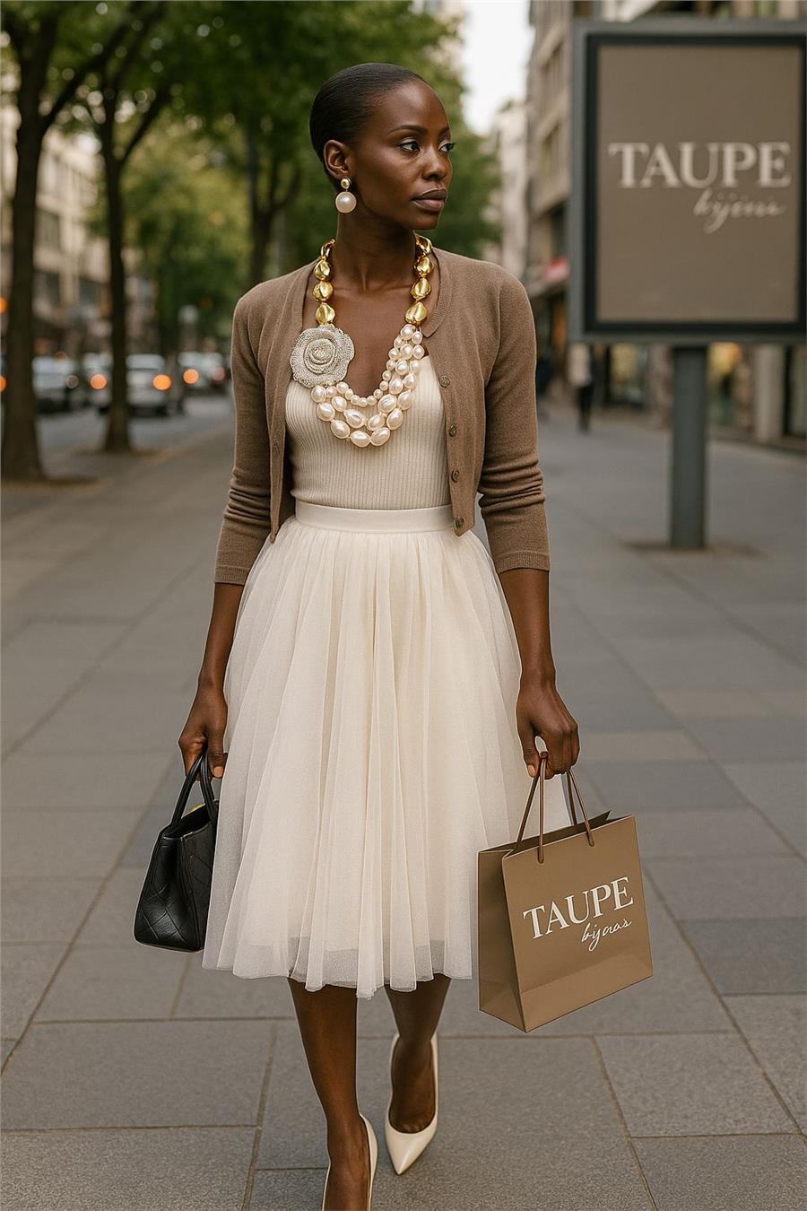 Michelle İncili Gold Boncuklu Çiçekli Kolye