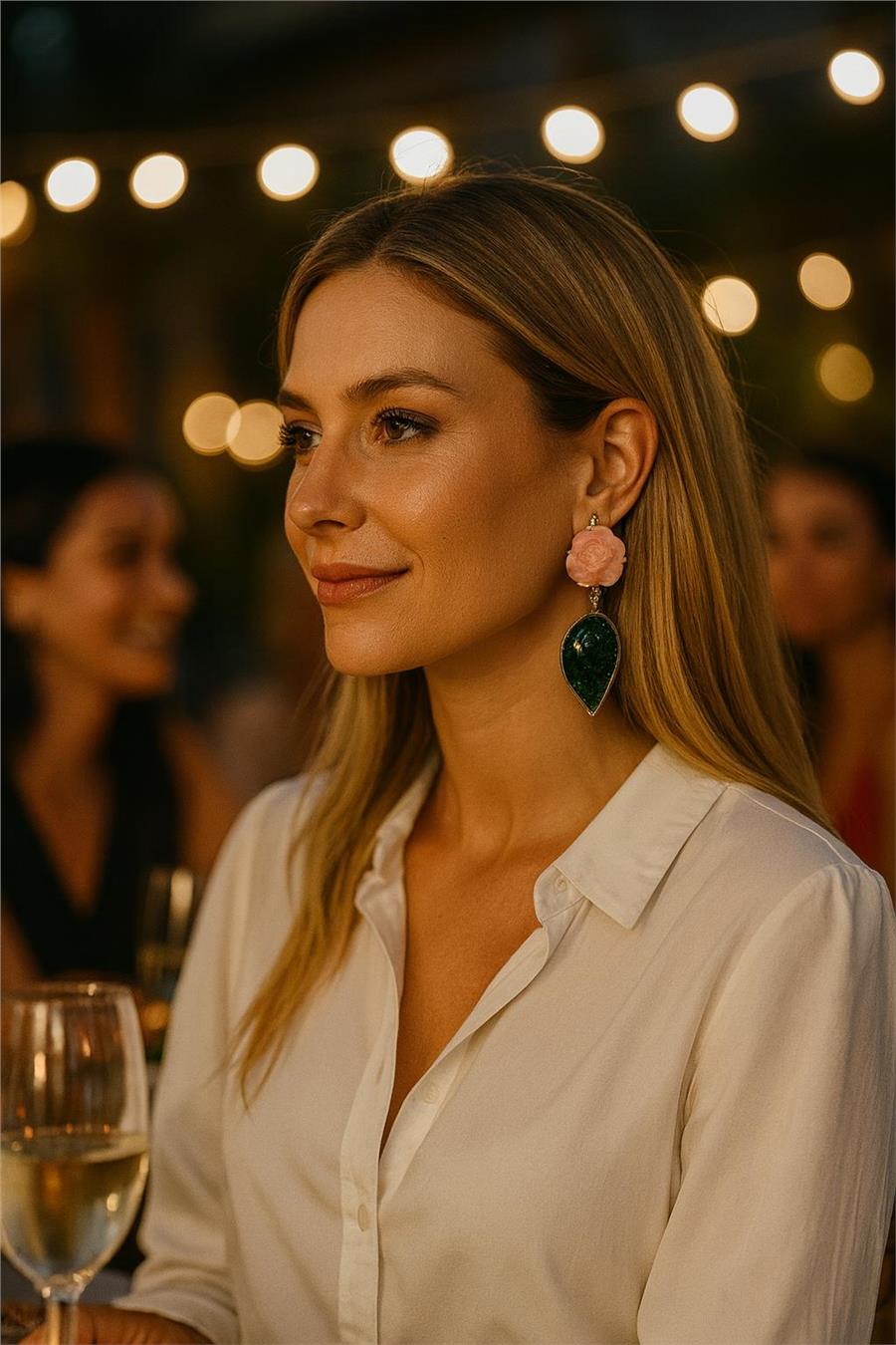 Joyce Yeşil Yaprak Formlu Sallantılı Küpe