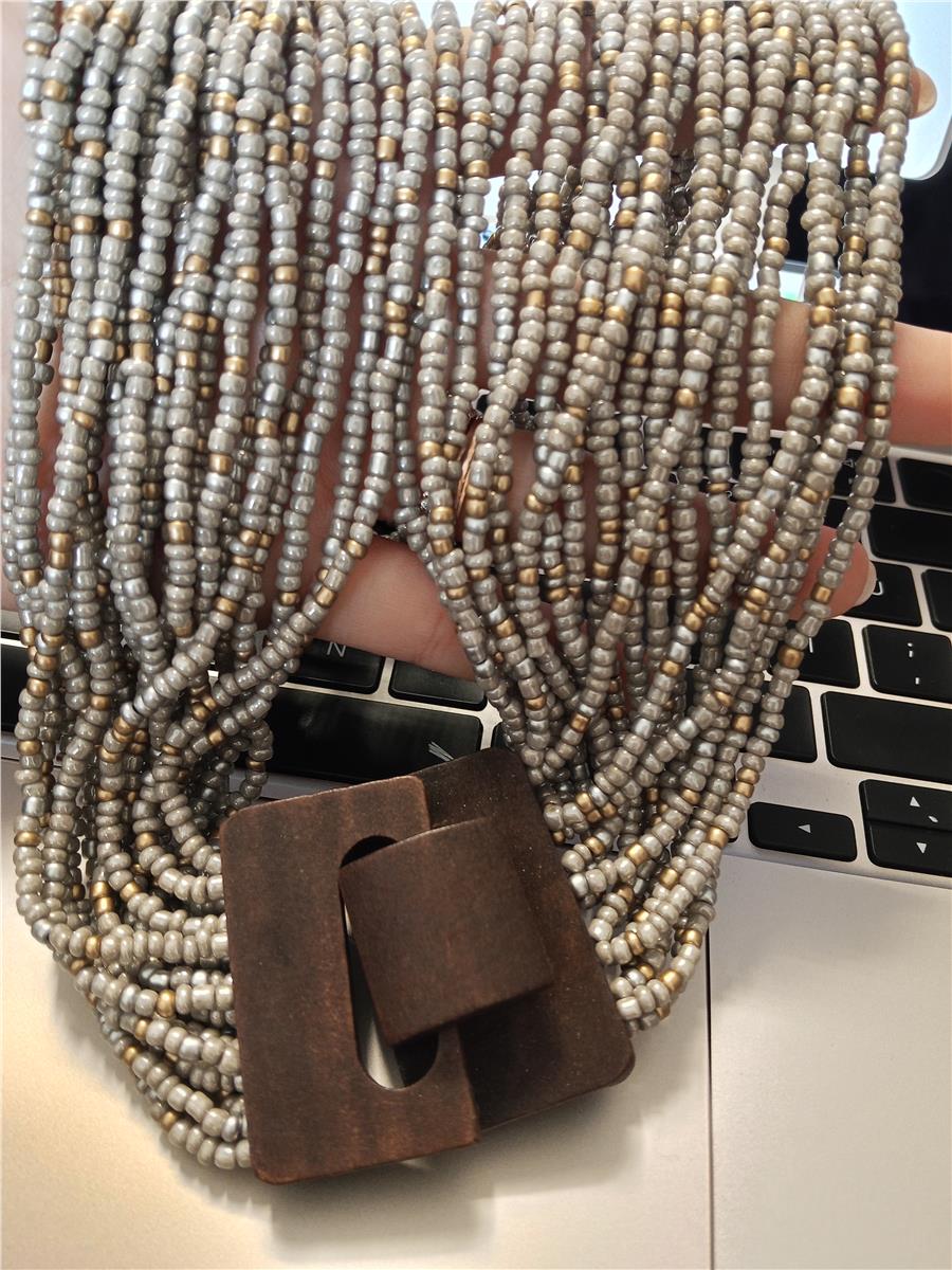 Valencia Gri Minik Boncuklu Ahşap Başlıklı Çoklu Kolye ve Bileklik Set