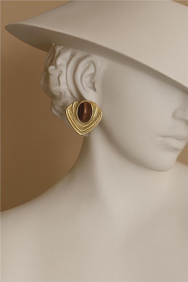 Elara Bordo Taşlı Vintage Küpe