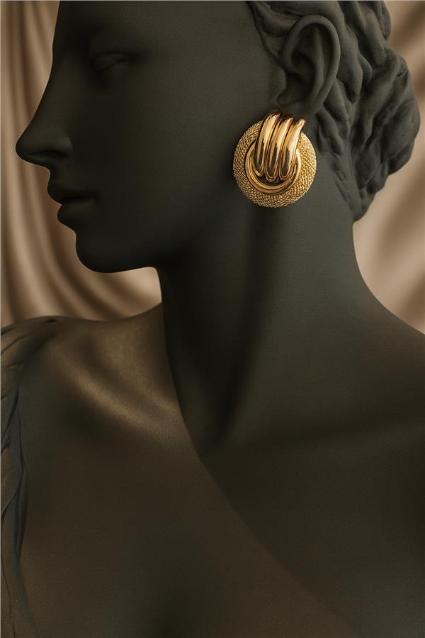 Angela Gold Renk Yuvarlak Figürlü Küpe