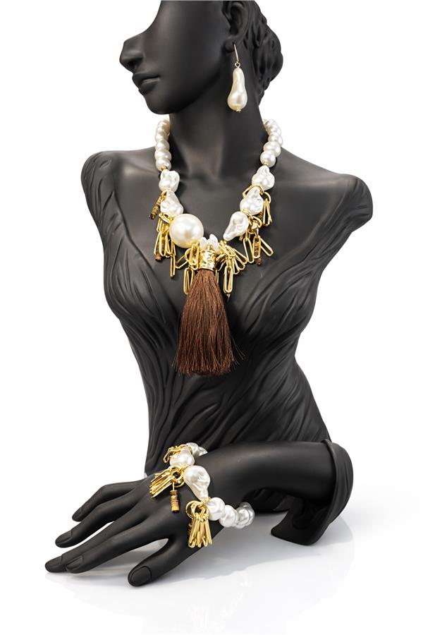 Mary Püskül Detaylı İnci Kolye Bileklik Set