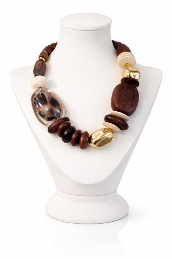 Lori Ahşap Boncuklu Leopar Detaylı Kolye