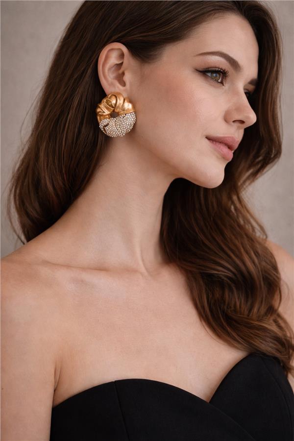 Pamela Gold Taş Detaylı Simit Küpe