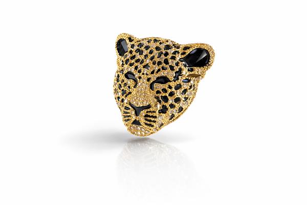 Kylie2 Gold Taş Yüzeyli Panter Kafası Figürü Broş