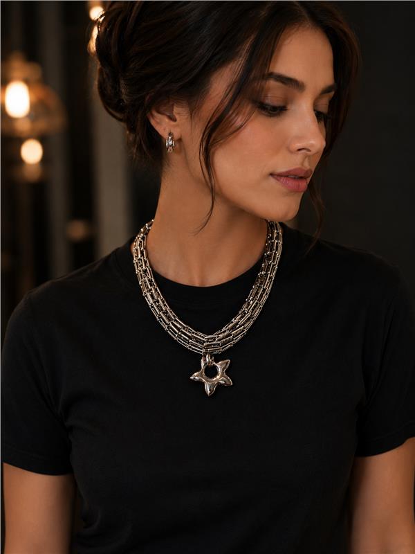 Bloom Yıldız Figürlü Çok Katlı Silver Zincir Kolye