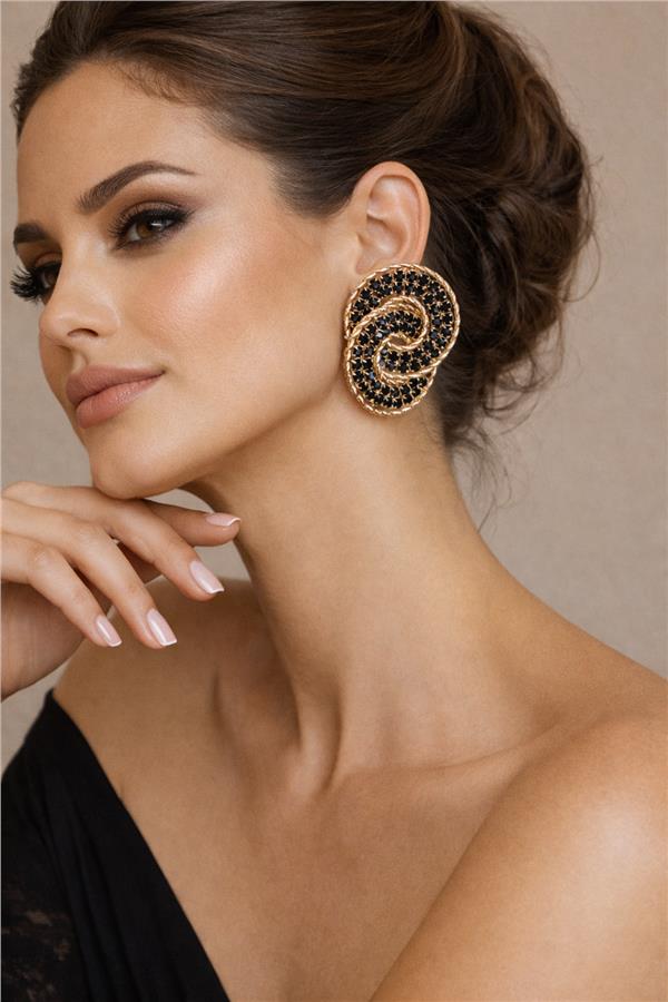 Tumi Siyah Taş Kaplama Yüzeyli Spiral L Küpe