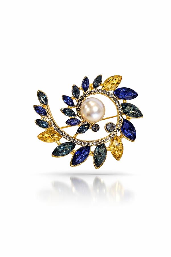 Kylie5 İnci Merkezli Spiral Kristal Broş