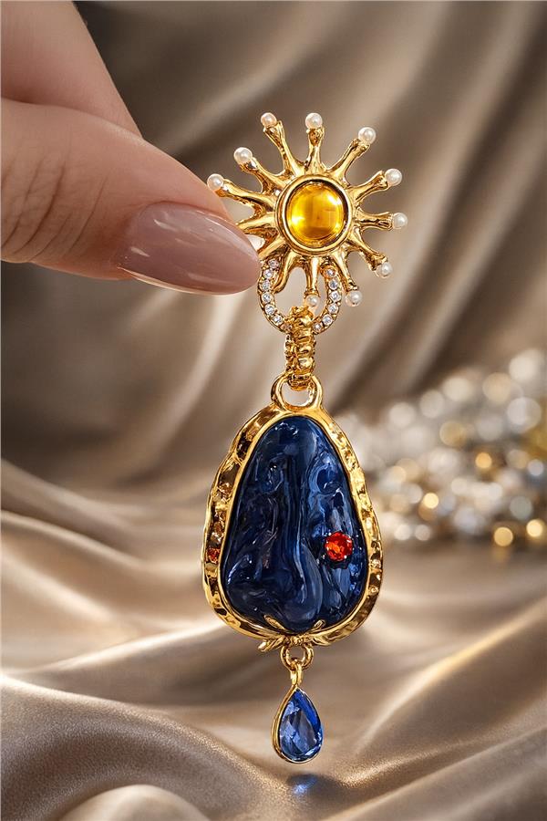 Lenora Lacivert Taşlı Sallantılı Şık Küpe