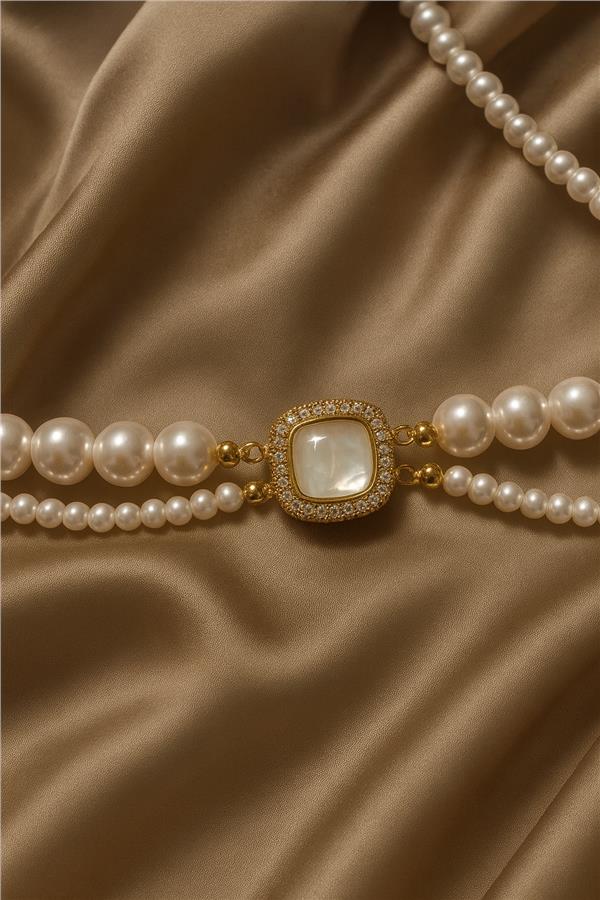 Violet İkili İnci Kolye