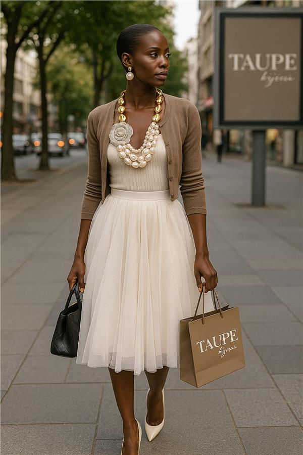 Michelle İncili Gold Boncuklu Çiçekli Kolye