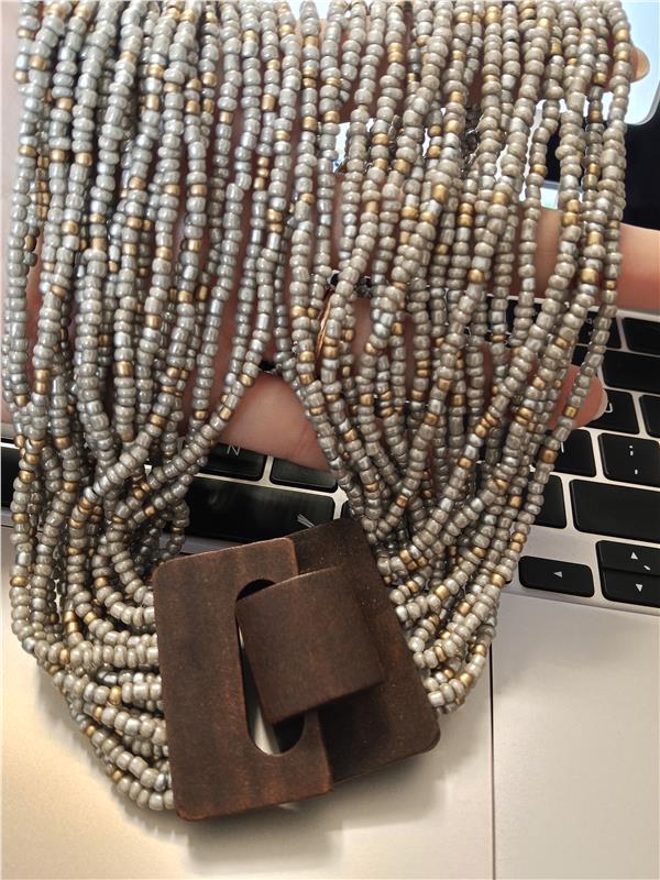 Valencia Gri Minik Boncuklu Ahşap Başlıklı Çoklu Kolye ve Bileklik Set