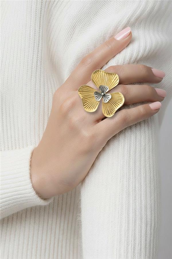Layana İki Renk Ayarlanabilir Çiçek Formlu Yüzük
